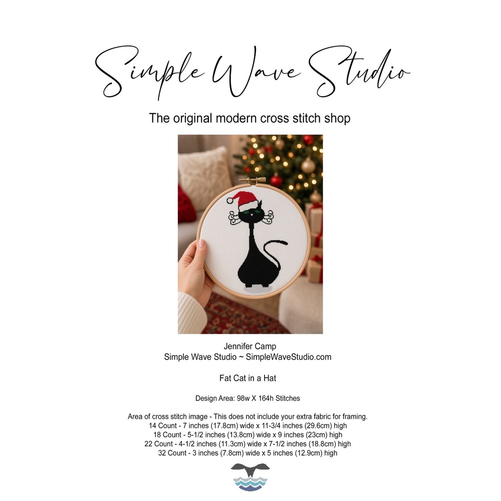 Christmas Black Cat in Santa Hat Funny Humor Counted Cross Stitch Kit